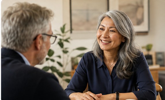 An advisor in conversation with a client