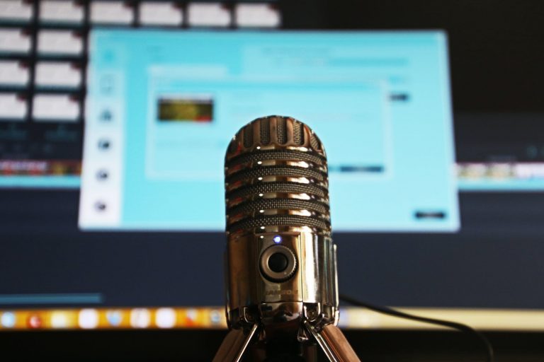 Podcast microphone in a recording studio